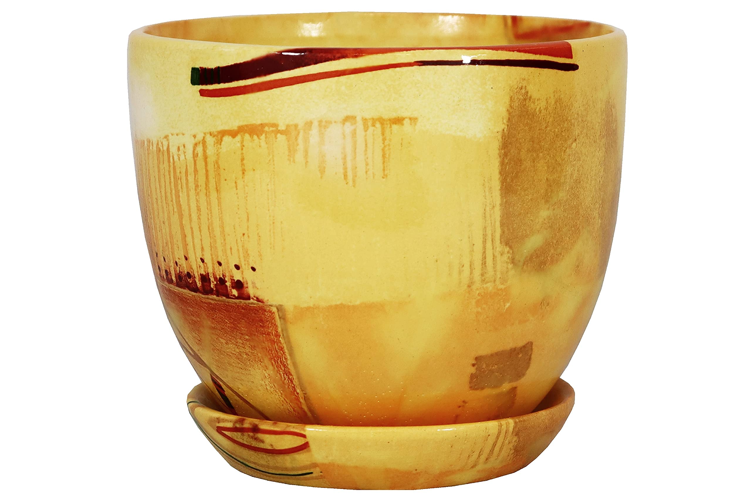 Rainbow Pots Pattern - 2 Ceramic Plant Pots With Saucer Large And Small- 32 Colours, Flower Pots Bonsai (, Φ 16Cm (6,3 Inch))