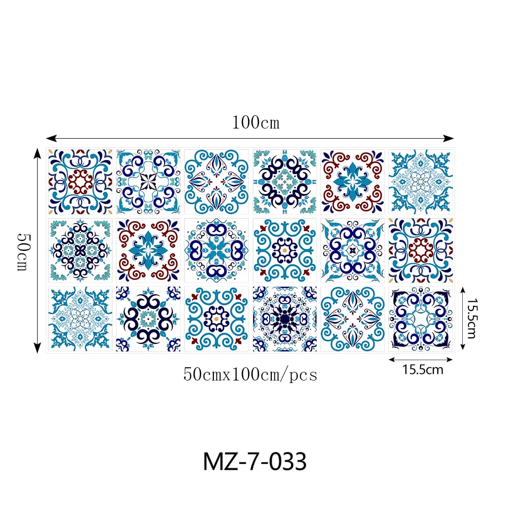 Duże niebieskie naklejki na kafelki PCV, odklejane i przyklejane | Niebieski 1/2/3 szt. 50x100 cm skórka i sztyft do kuchni i łazienki Backsplash DIY(3 Pcs/50x100cm)