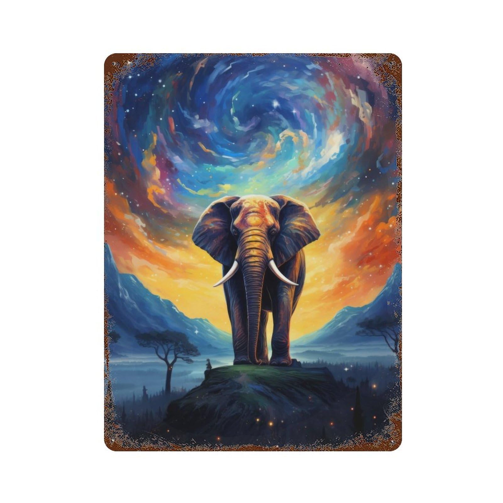 Cosmic Elephant Rusty Metal Tin Sign 15.7"x11.8", Industrial Home Decor for Garage, Pub Or Kitchen