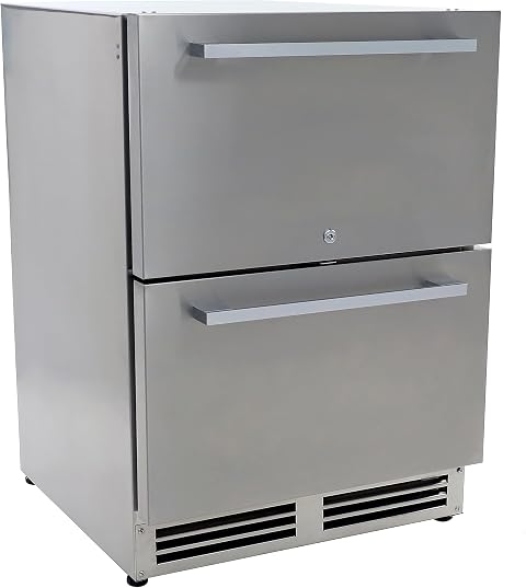 DUURA Elite Undercounter Refrigerator with 2 Slide Out Drawers, Built-In or Freestanding Installation, Stainless Steel Construction for Indoor or Outdoor Use, 5.2 Cu. Ft., MEtallic