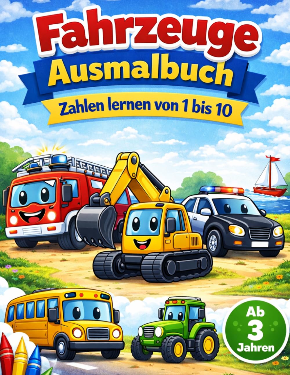 Fahrzeuge Ausmalbuch: Zahlen lernen von 1 bis 10