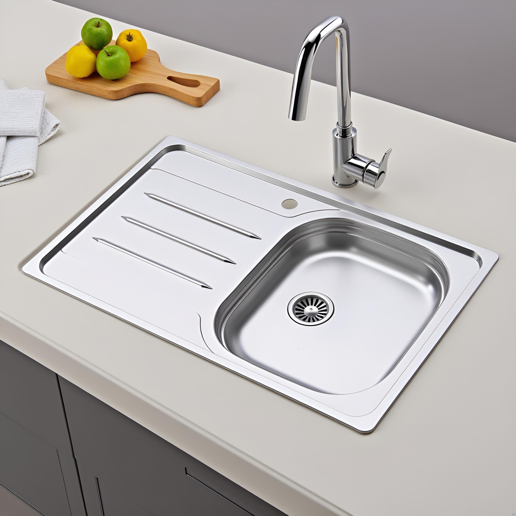 Edesa Fregadero Cocina Escurridor Izquierda 1 Seno VELETA SE 86x50 cm Sobre Encimera Profundidad 18cm Base Fonoabsorbente Instalación en Mueble de 50 cm Accesorios Incluidos Color Gris A. Inoxidable