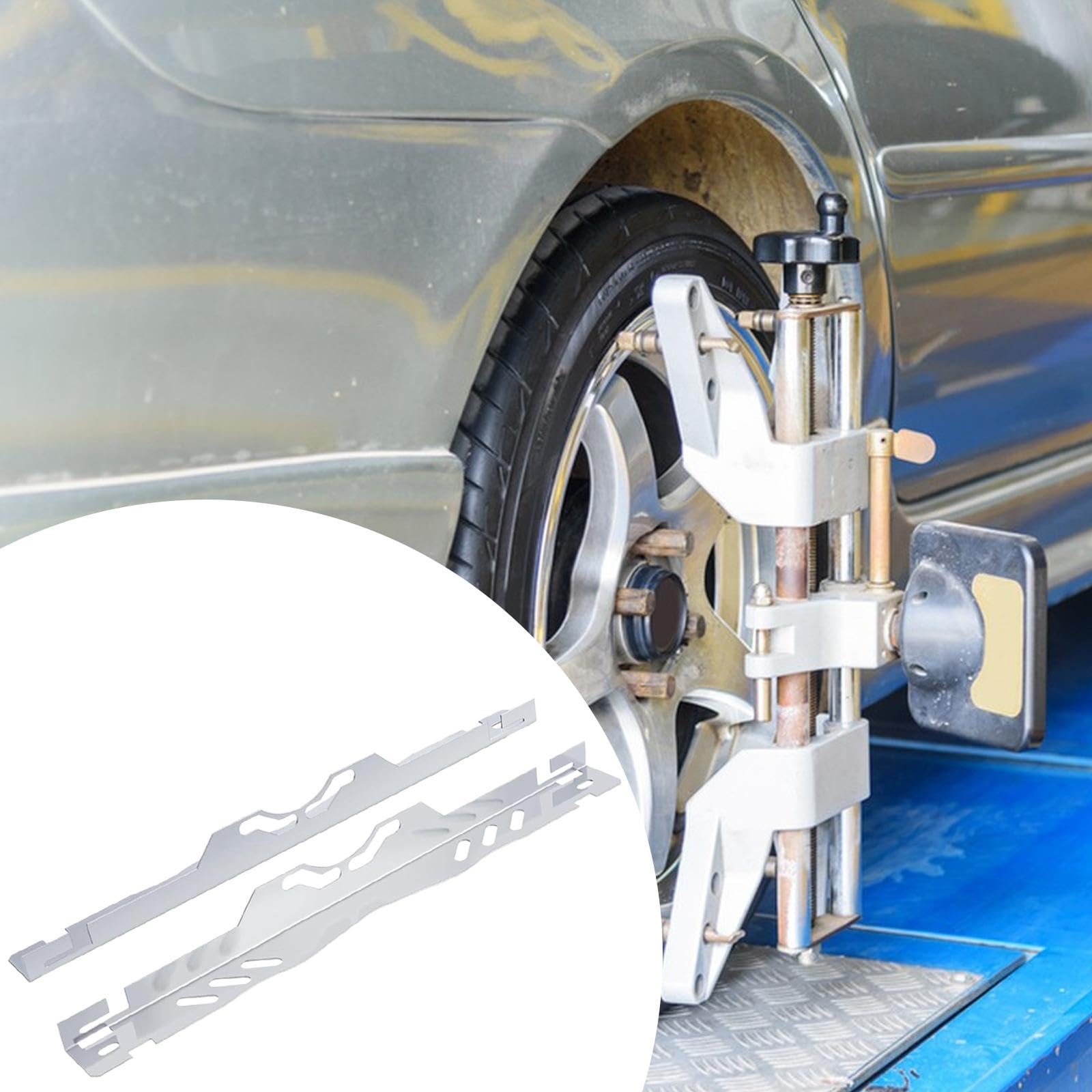 2 Piezas Placa de Alineación para Automóvil Herramienta de Medición Precisión con Ranuras Estabilizadoras Acero Inoxidable Adecuado para Talleres, Plata