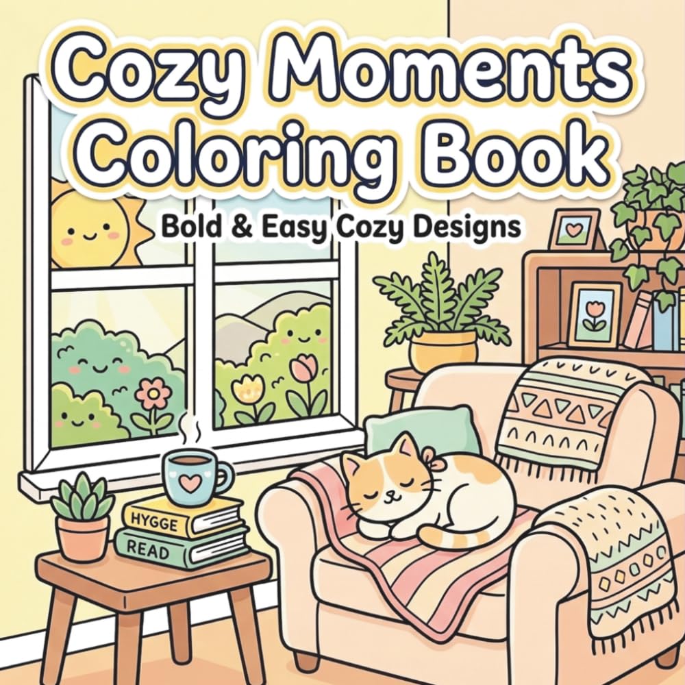 Cozy Moments Coloring Book: Bold and Easy Designs for Adults and Teens Featuring Cute, Simple, and Relaxing Pages for Stress Relief: Simple, Cute and ... Pages for Stress Relief and Mindful Coloring