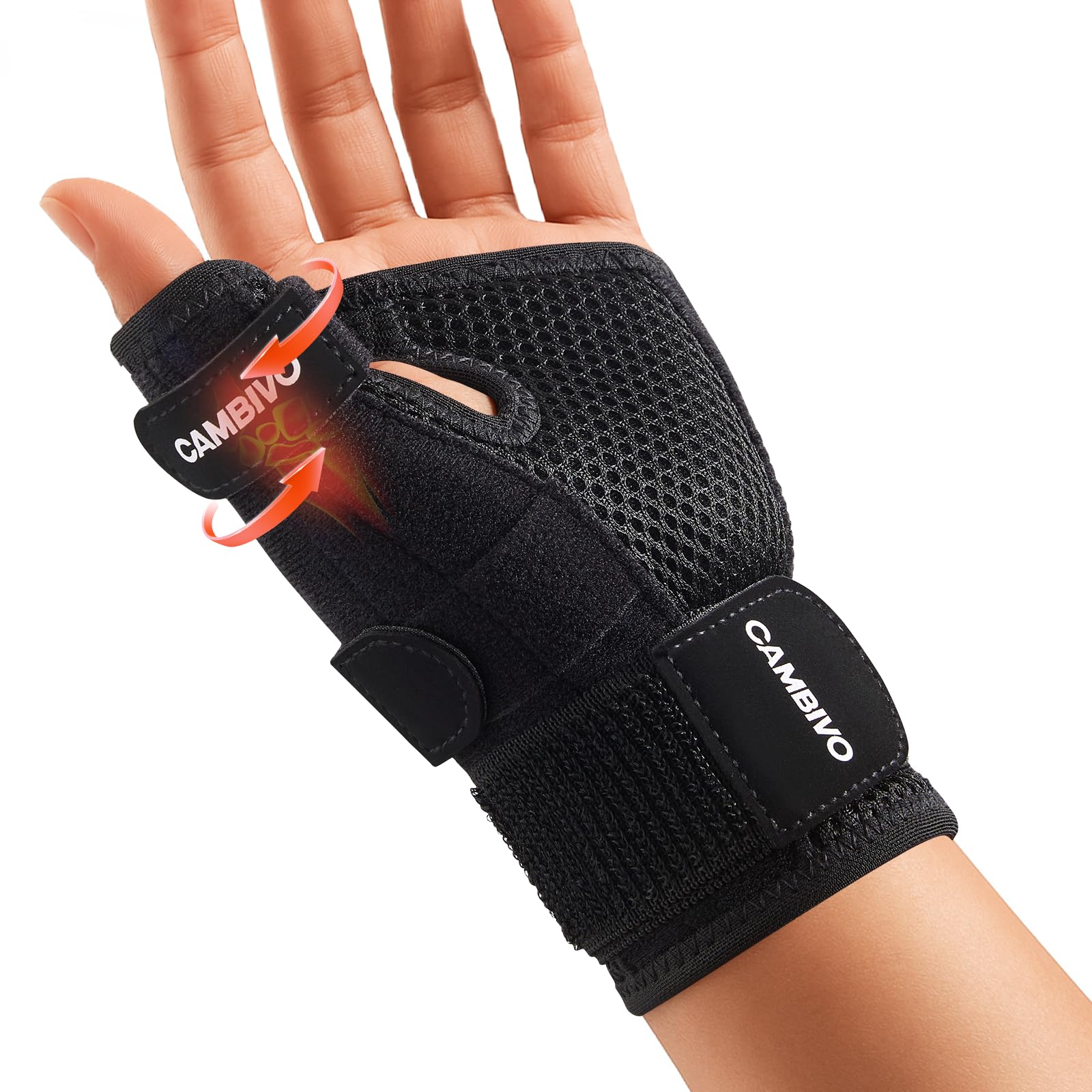 CAMBIVO Thumb Brace with Adjustable Straps, Breathable Wrist Support with Open-Palm for Arthritis, De Quervain's Tenosynovitis, Sprains, Fits Right or