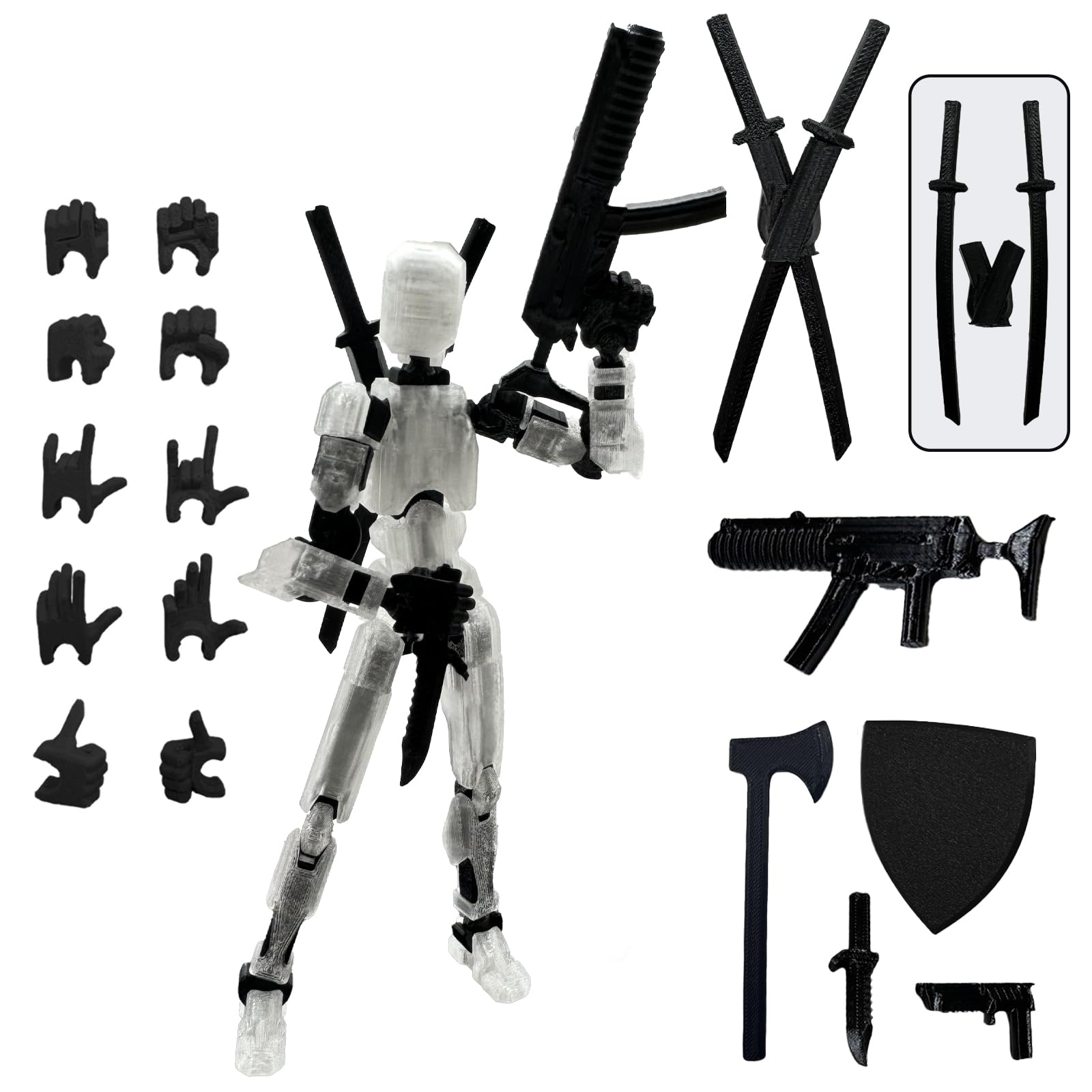 QAONIE (Assembly Completed) 3D Printed Figure 5.54-inch Dummy13 with Weapon Expansion Set, Full Body Mechanical Movable Toy, Desk Decoration. (