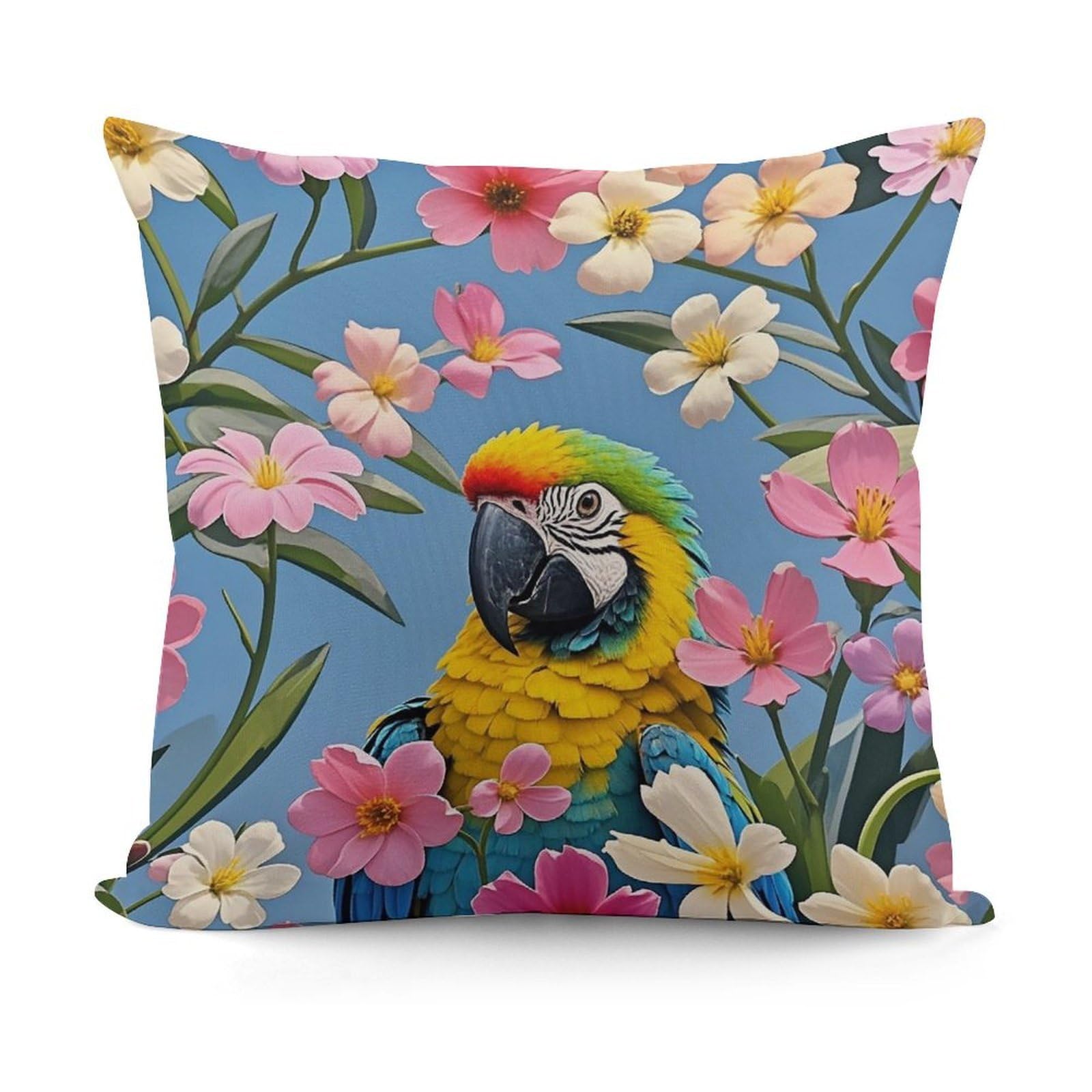 LZQPOEAS Lots of Flowers and Birds Throw Pillow Cover 18x18 in Breathable Square Pillow Case Cozy Soft Pillowcase Protector Fashion Modern Couch Cushion Case for Living Room Bed Sofa Decor