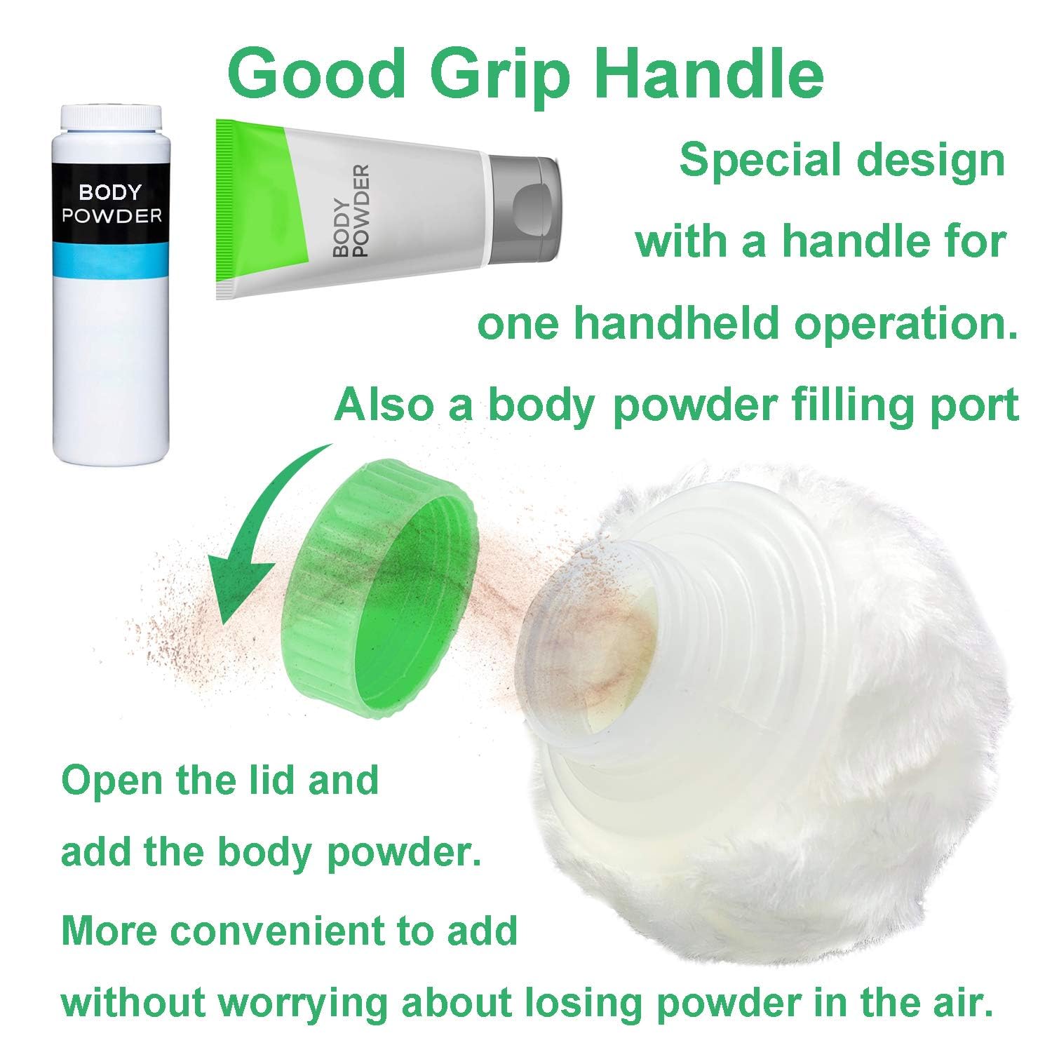 Zaples BPA Free Baby Powder Puff Box, Large 2.8″ Fluffy Body After-bath Powder Case, Baby Care Face/Body Villus Powder Puff Container, Makeup Cosmetic Talcum Powder Container with Hand Holder (Greenn) Zaples BPA Free Baby Powder Puff Box, Large 2.8″ Fluffy Body After-bath Powder Case, Baby Care Face/Body Villus Powder Puff Container, Makeup Cosmetic Talcum Powder Container with Hand Holder (Greenn)