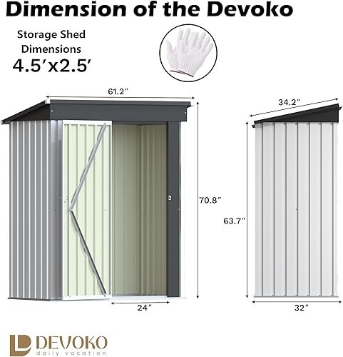 Miniatura 5 de Devoko Cobertizo metálico de almacenamiento para exteriores, 5 x 3 pies, con cerradura, casa de almacenamiento anticorrosión con puerta individual,