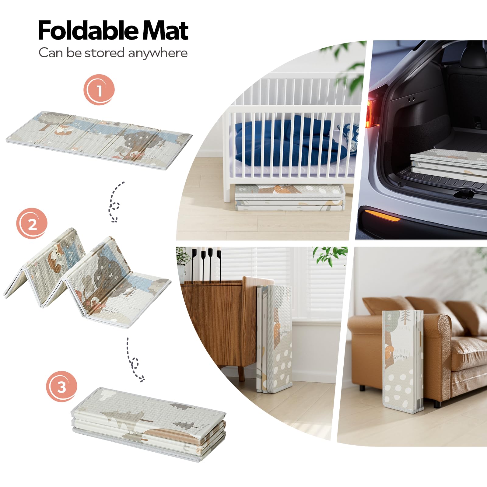 Fodoss box recinto morbido per bambini, neonato, 120x120cm, con Rete Traspirante Sui Quattro Lati e Ventose-beige