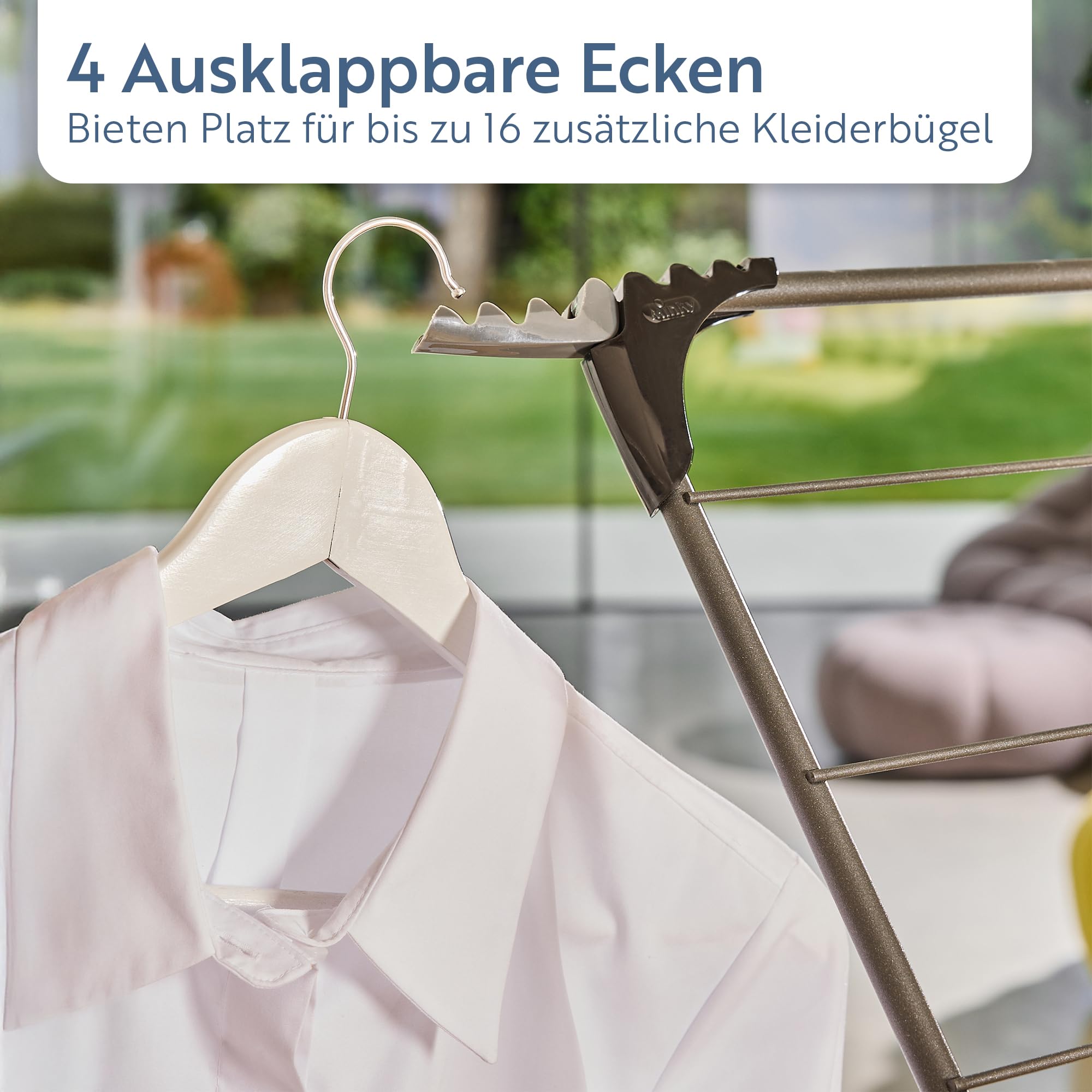 Minky Premium Sure Grip 3-stufiger Wäscheständer, Innen- und Außenbereich, rutschfeste Stangen, klappbar, inklusive 4 Eckhaken