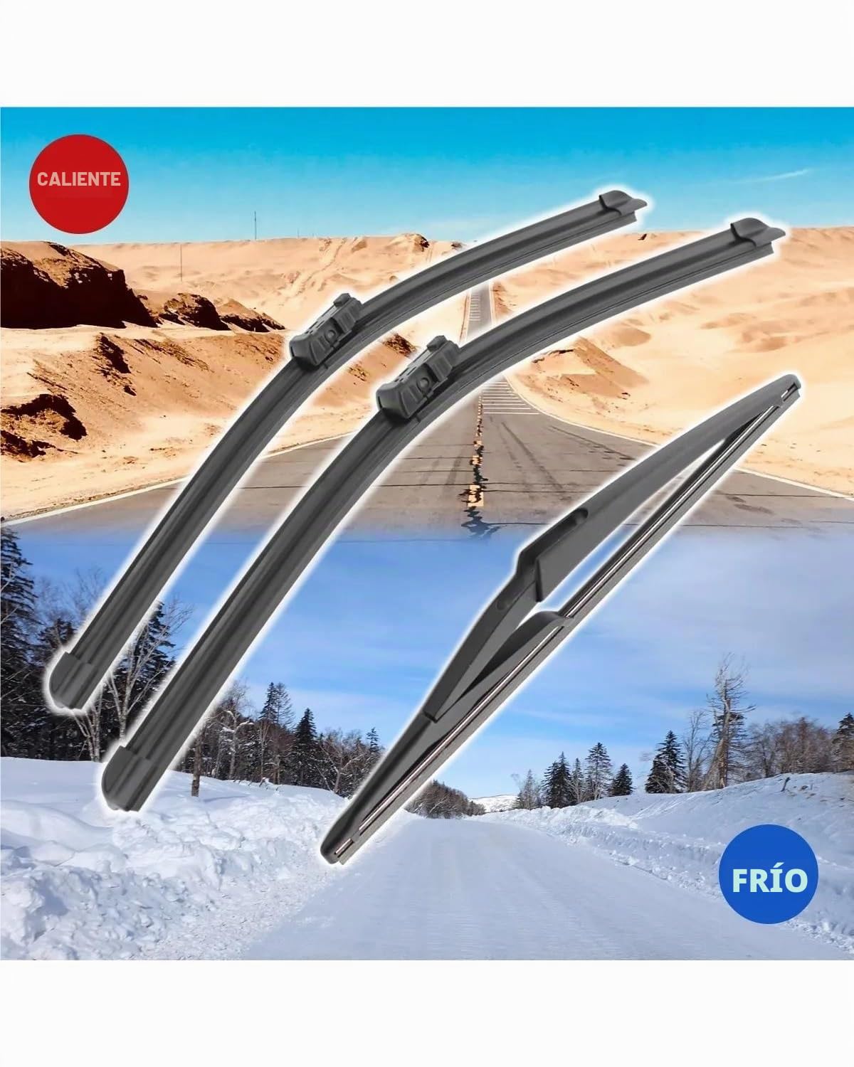 Juego de 3 Limpiaparabrisas para Peugeot 308 II SW (2014-2021) - Kit Delantero (24"+18") y Trasero (12") - Conexión de Botón Estrecho (16mm)