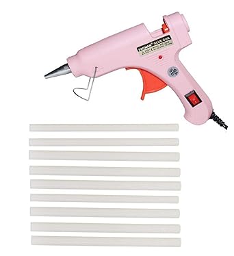 Fadman Electric 20W Pink Mini Hot Melt Glue Gun With 9 Pcs Hot Melt Glue Stick Standard Temperature Corded Glue Gun (7 mm)