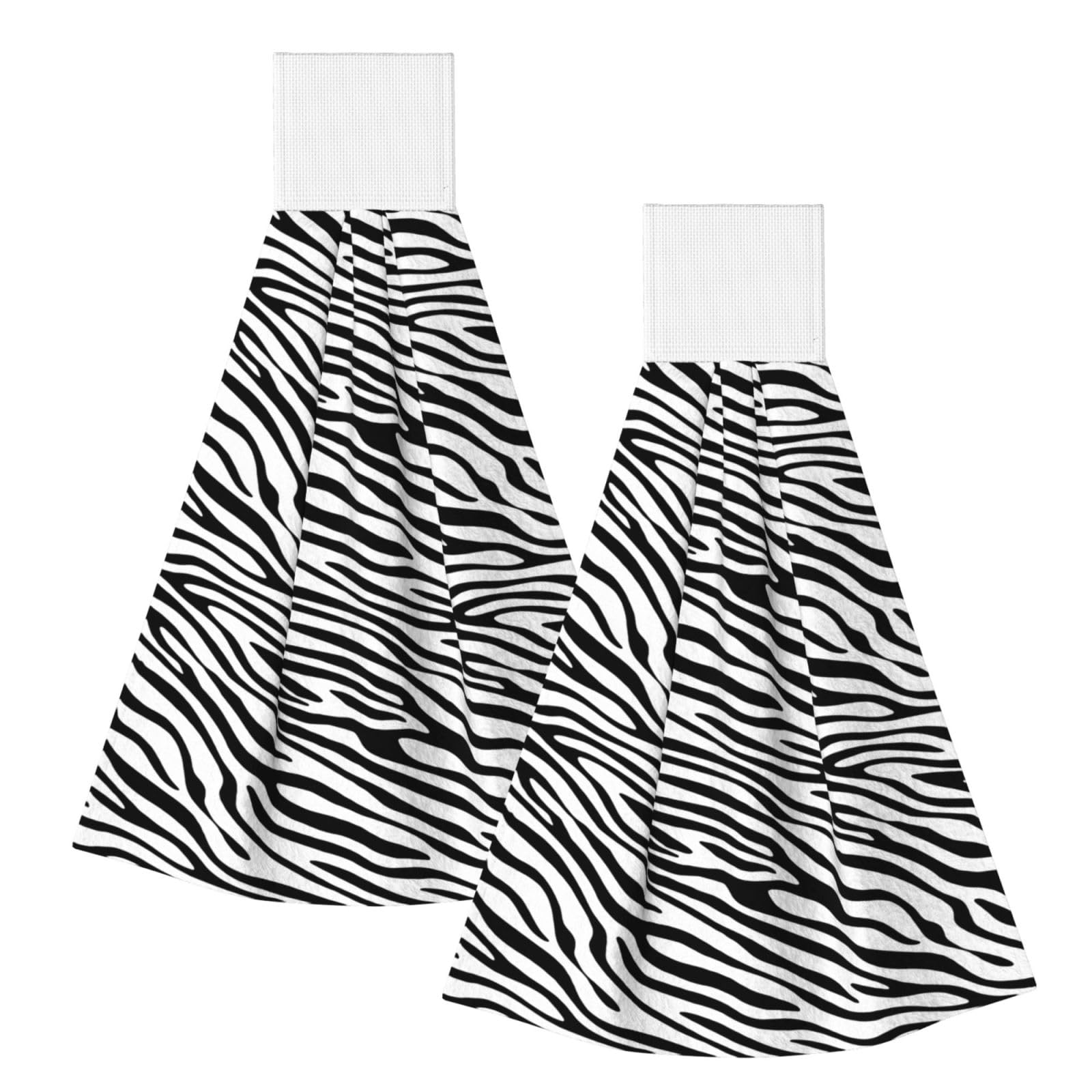 DOPKLNA Basic Zebra, 2 Pcs Hanging Coral Fiber Hand Towels for Bathroom, Absorbent Kitchen Towels