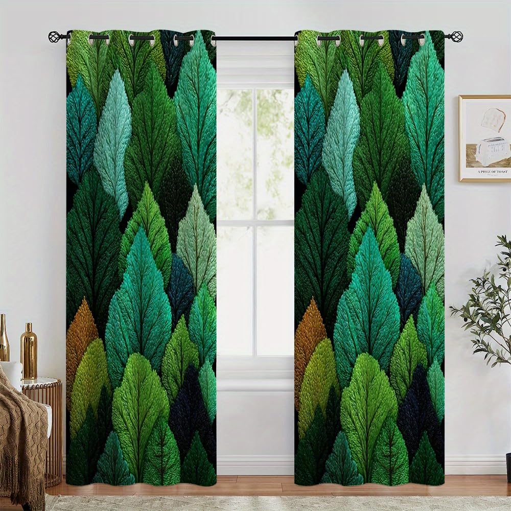 Rideaux occultants brodés de feuilles colorées 2x60x150cm pour salon