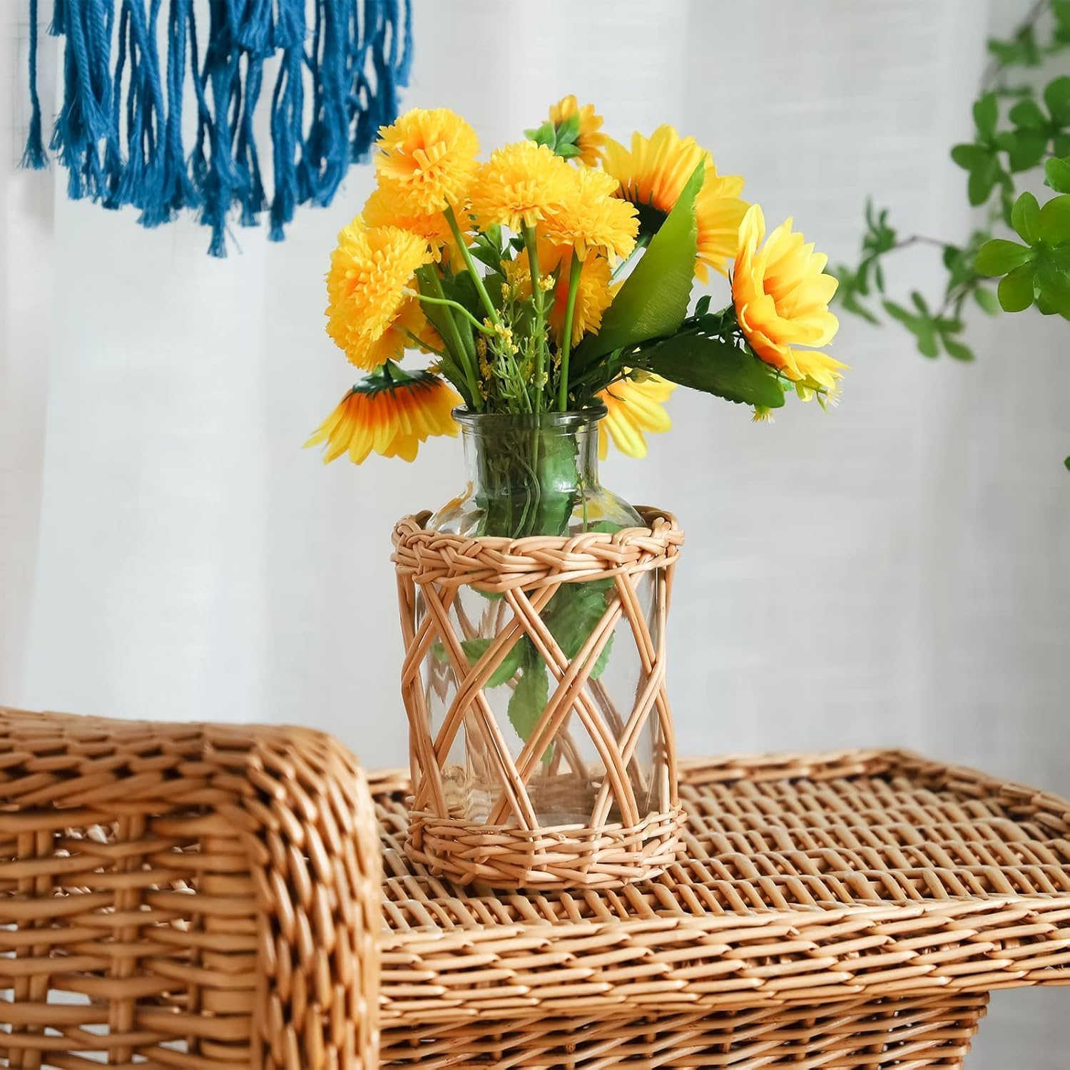 Flower Vases with Wicker Cover Woven Glass Vase Decorative Flower Bottle for Dining Room/Bedroom/Bathroom/Mantel (Willow) - Image 7