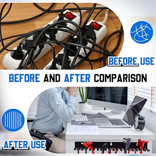 Miniatura 2 de Geetery 4 piezas de soporte para cables de montaje en pared, organizador de cables, soporte negro con 19 ranuras para cables de 5,5 a 0.374 in de