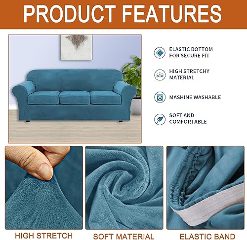 Miniatura 2 de HAOYONG Fundas de terciopelo para sofá de alta elasticidad, fundas de cojín separadas para sofá de sala de estar, fundas de sofá de 4 piezas para