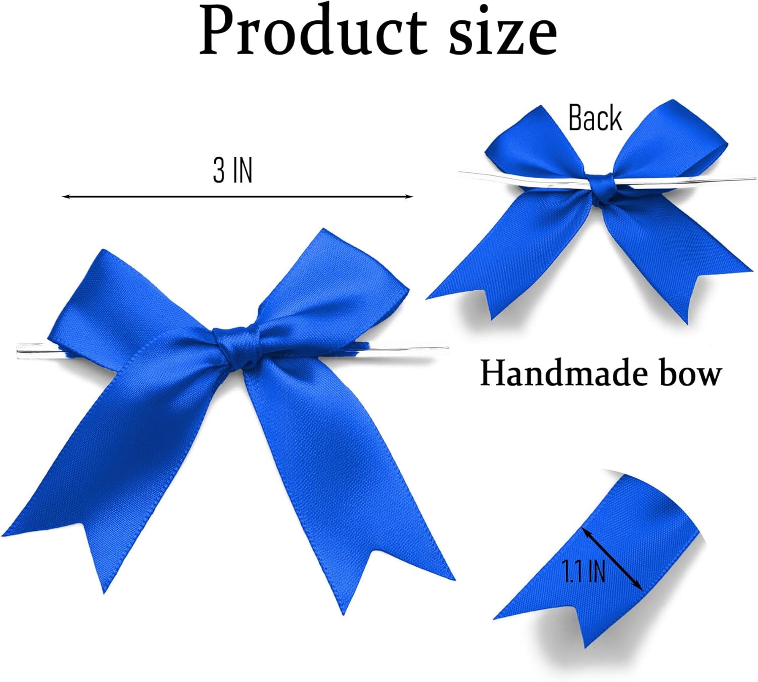 50 Counts Royal Blue Twist Tie Bows 3.1" Pre-Tied Satin Ribbon Bow Decor Mini Twist Tie Bows for Gift Wrapping Treat Bags Cake Bridal Baby Shower Birthday Party Favors Wedding Decorations - Image 2