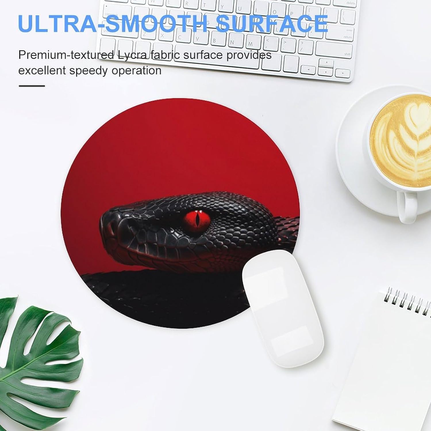 Round Red Eyed Snake Mouse Pad Waterproof Gaming Mouse Mat Non-Slip Rubber Base Custom Portable Travel Computer Mouse Pad Mini for Office Home Laptop Desk Accessories image 4