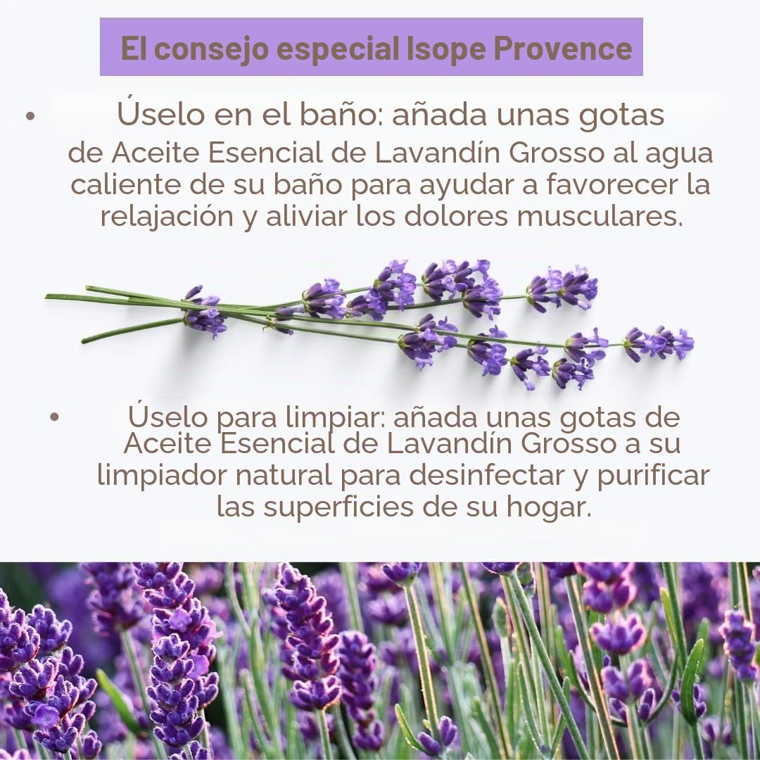 Aceite Esencial Lavandin Grosso 1 cama – Directo Productor Francia Drôme Provenzal – 100% puro y natural – Difusor, Aromaterapia, Relajación, Sueño, Bienestar –