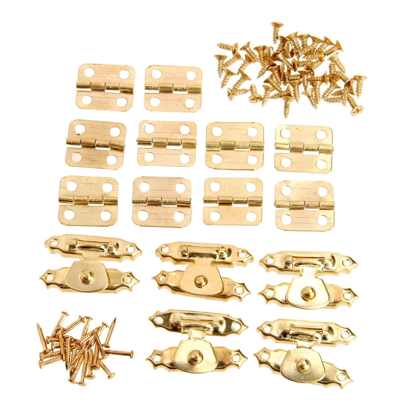 Nvsfzgiyg Gold Butt Hinges,Door Hinge,Latch Hasps, 5Pcs Box + 10Pcs Cabinet Furniture Jewelry Boxes Decorative Fittings +Screws(Gold)