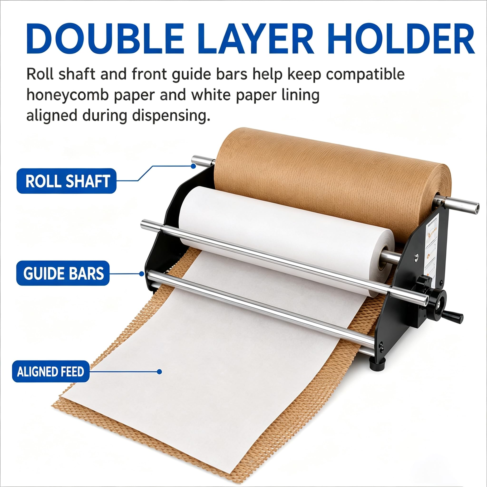 Máquina Manual Para Papel De Nido De Abeja, Dispensador De Rollos De Papel De Embalaje De Nido De Abeja, Diseño De Doble Eje, Estación De Embalaje De Sobremesa,para Envío De Artículos Frágiles