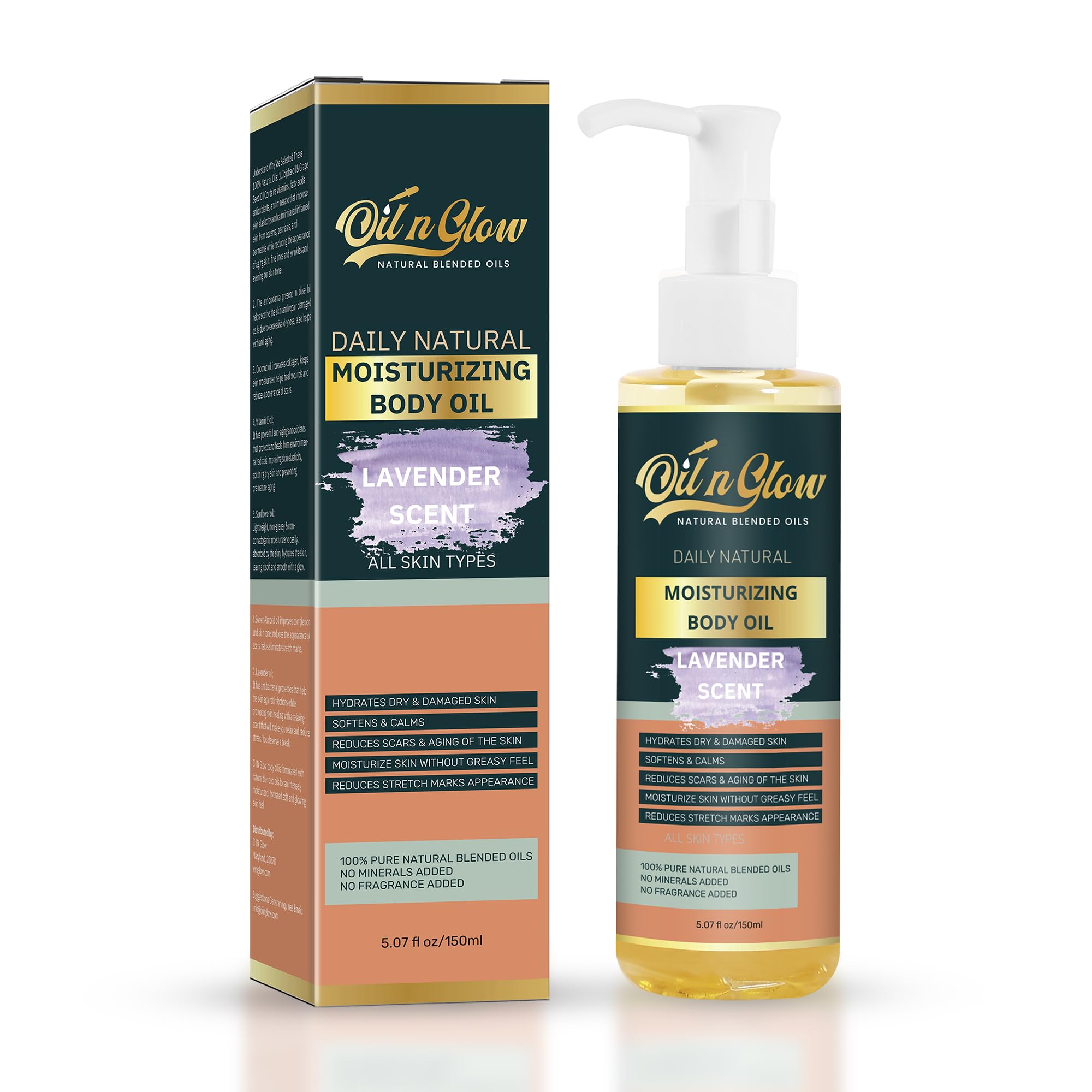 OilnGlow 100% Almond Oil USDA Certified Organic Hydrating Body Oil After Shower Non-Greasy Moisturizing Oil For Women & Men Dry Skin 5.07 fl oz/150ml-