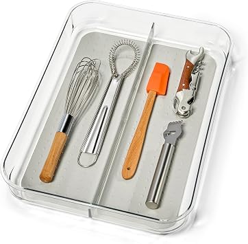 madesmart Clear 2 Compartment Compact Utensil Tray, Grey