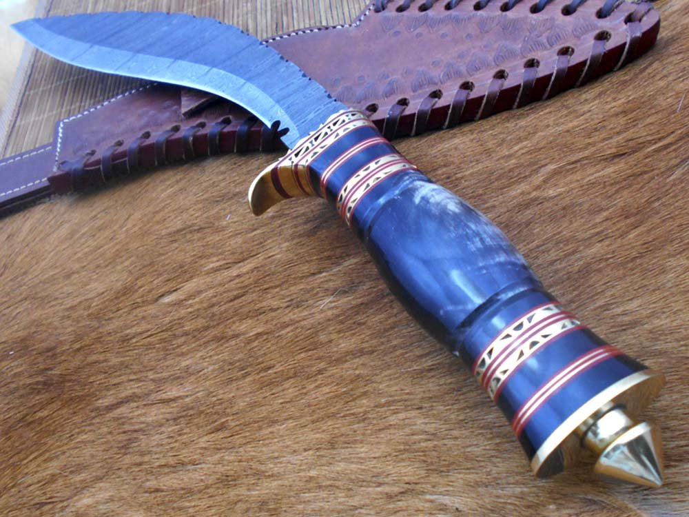 15 Inches long Damascus Steel Kukri Knife, custom made Hand Forged Damascus steel With 10