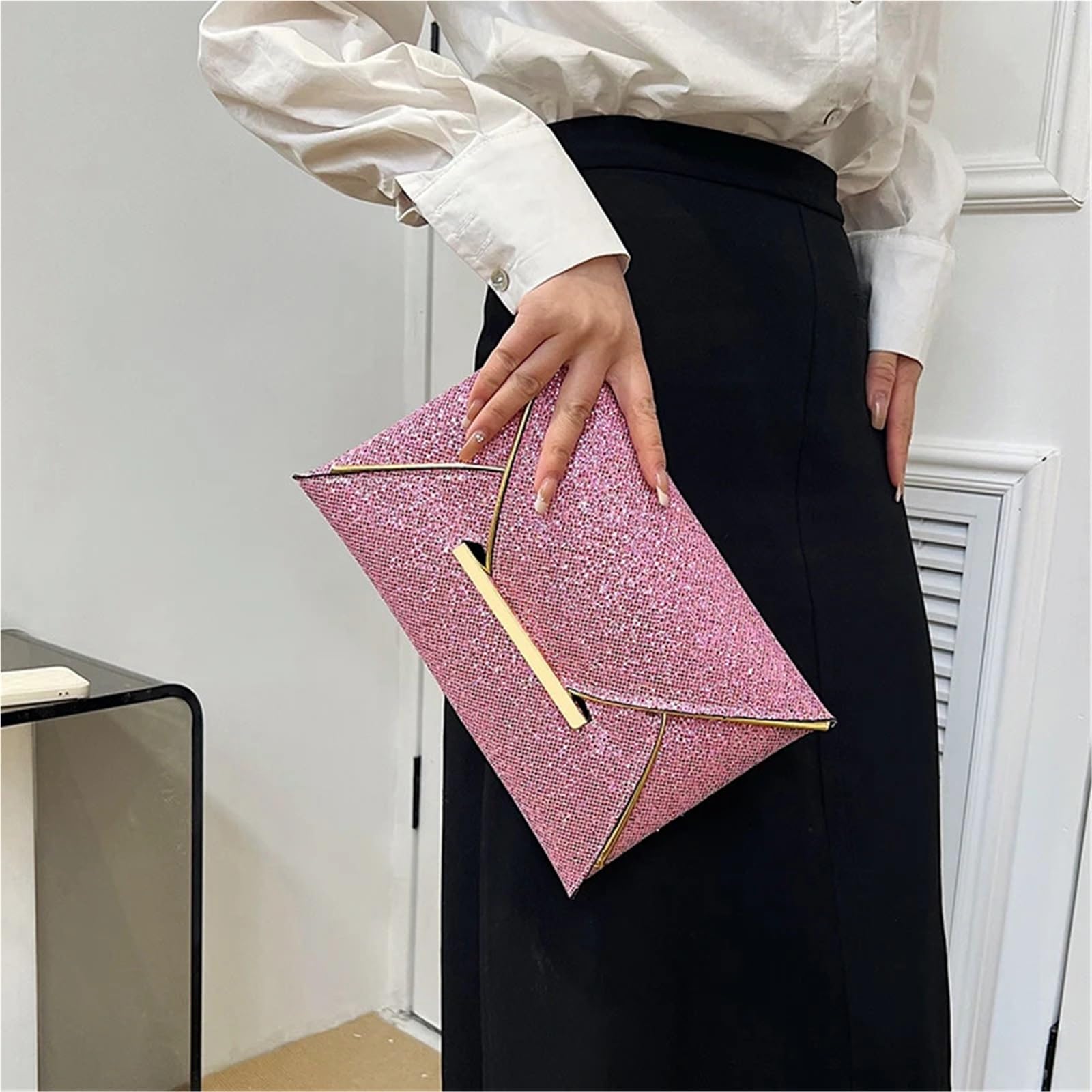 Borsa da donna con glitter sera paillettes tinta unita polso pochette elegante bling Portafoglio esterno femminile Per Donna(Gold)
