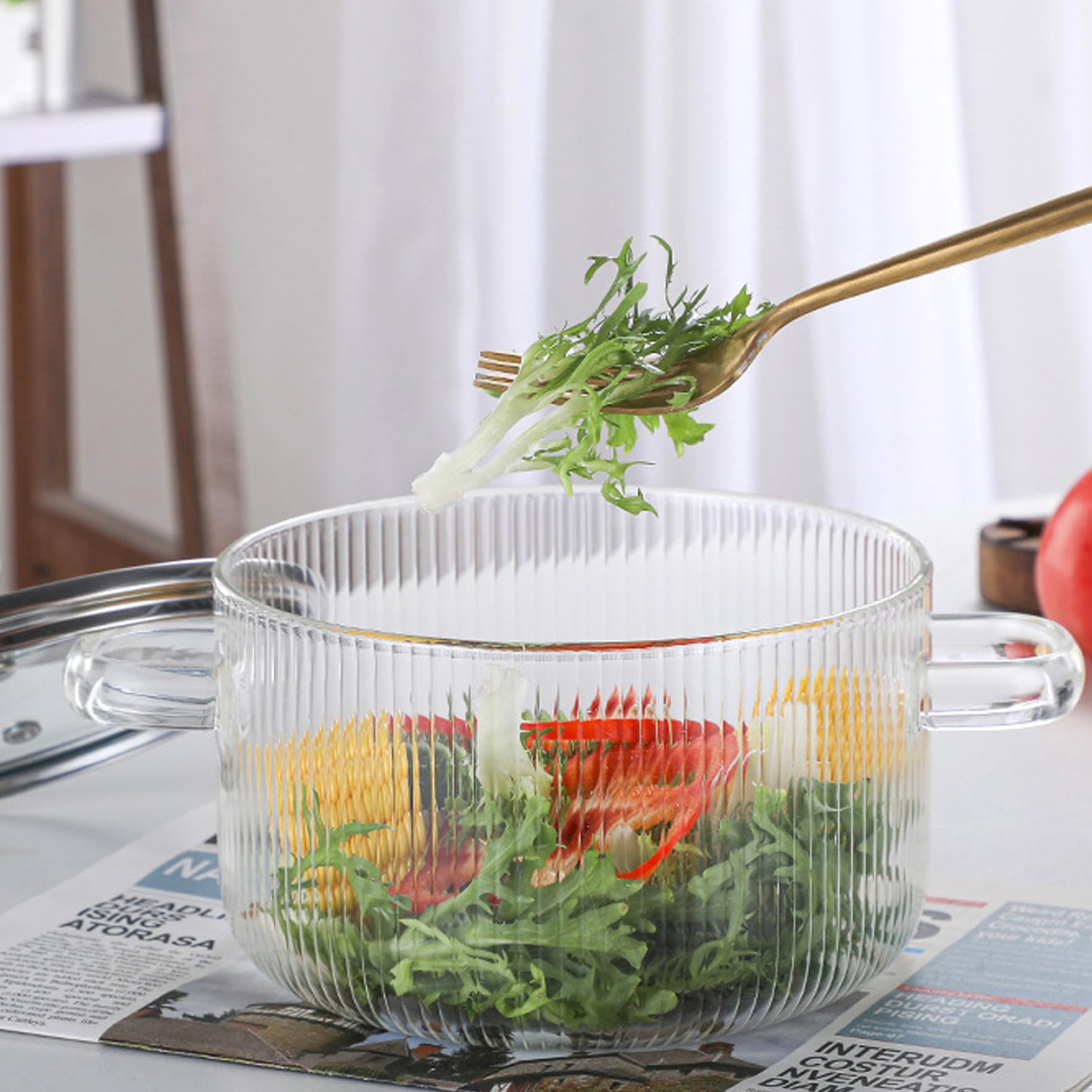 Pentola In Vetro Borosilicato 1,8L - Resistente Al Calore Con Coperchio E Manici In Legno - Foto 11