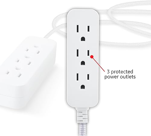 Miniatura 2 de GE Designer - Cable de extensión con protección contra sobretensiones, cable de alimentación trenzado, 15 pies, 3 tomas de tierra negro