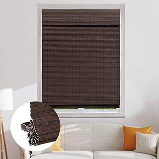 SEEYE Cordless Bamboo Roman Shades, Blackout Natural Bamboo Blinds for I...