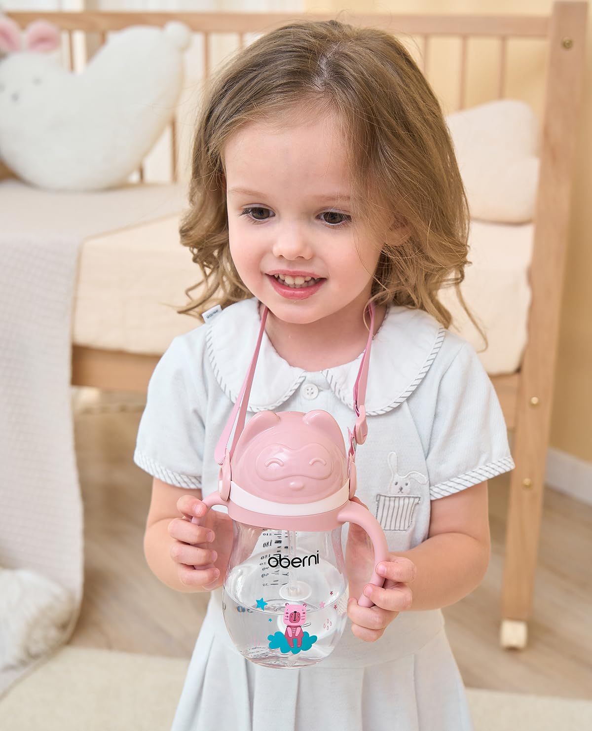 Oberni Kubek do nauki picia dla małych dzieci od 12 miesięcy, szczelna butelka na wodę, kubek Toddler Sippy, butelka na wodę, 270 ml, różowy/3 sztuki