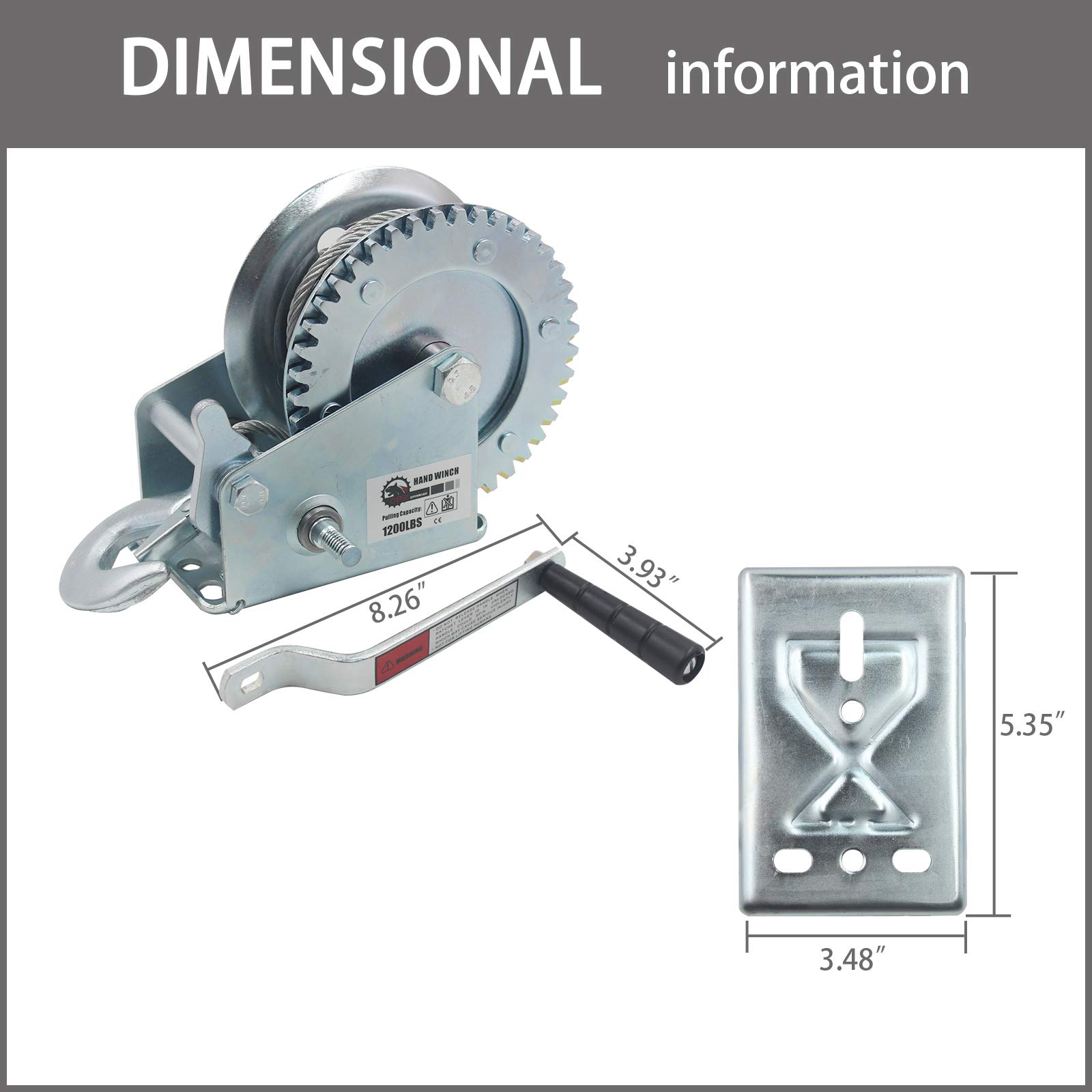 OPENROAD 1200lbs Hand Winch Boat Winch Hand Crank Winch with 10m
