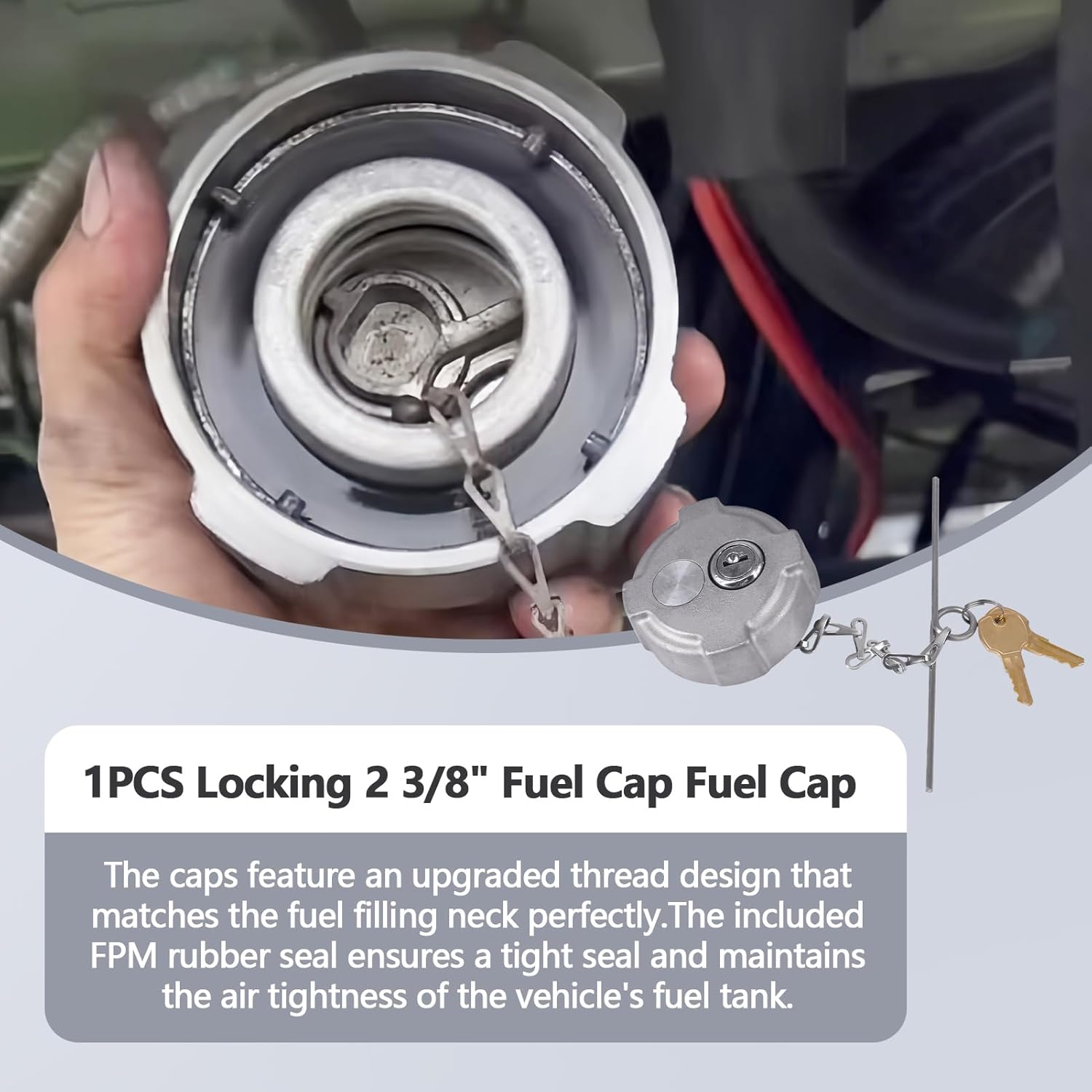 Locking Diesel Fuel Cap 2 3/8" Compatible with Freightliner M2 Small Semi Box Trucks Fuel Caps Replace FTA-C-13, with Rubber Leak-Proof Gasket and Key
