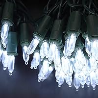 Vista 4 de Guirnalda de 200 luces LED de Navidad de color blanco cálido, cable verde de 66 pies, certificado UL, conectable, mini luces de Navidad