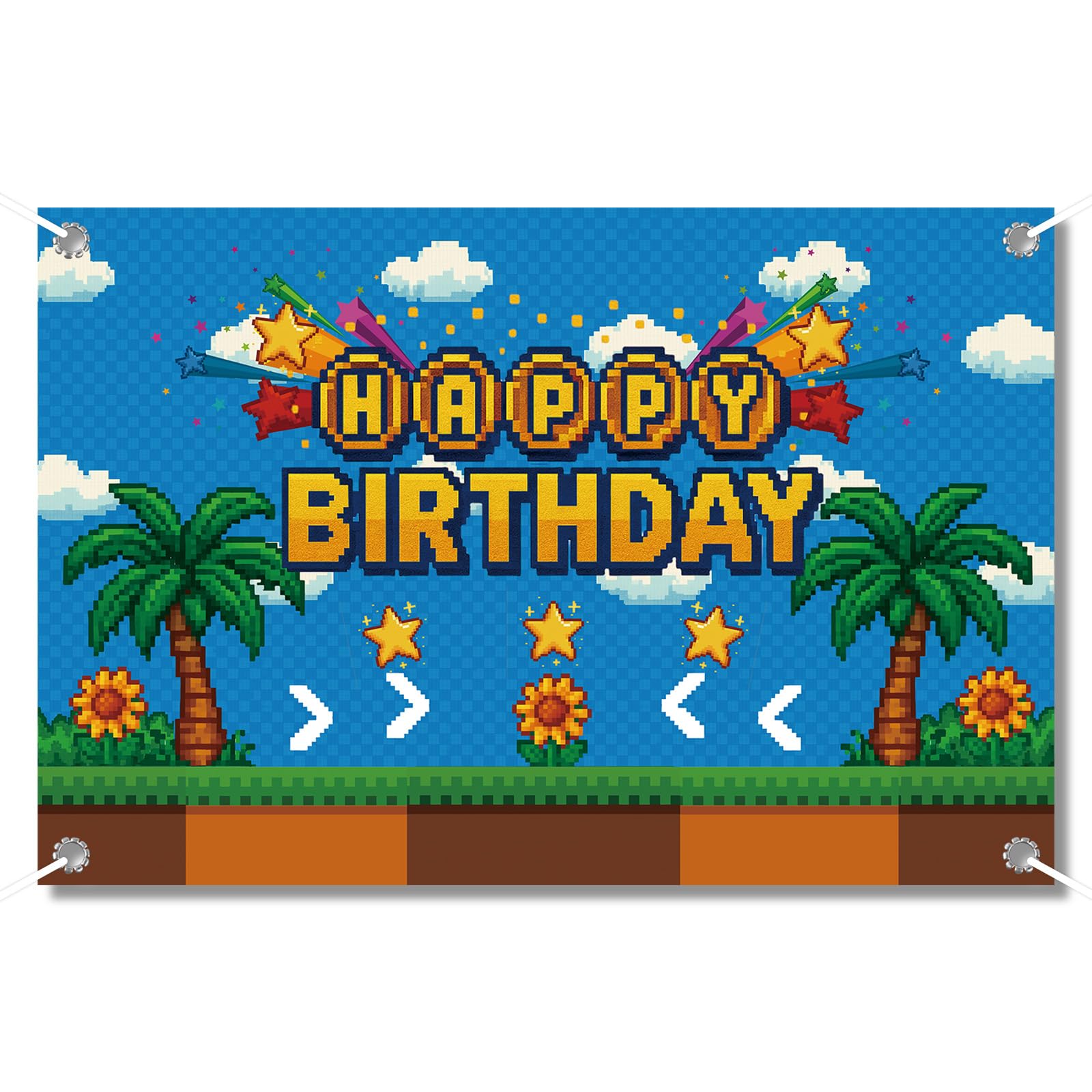 Happy Birthday Backdrop, 59.1x39.37in Game Cartoon Themed Banner Blue Birthday Party Decorations for Boys & Girls Indoor Outdoor Celebration Supplies