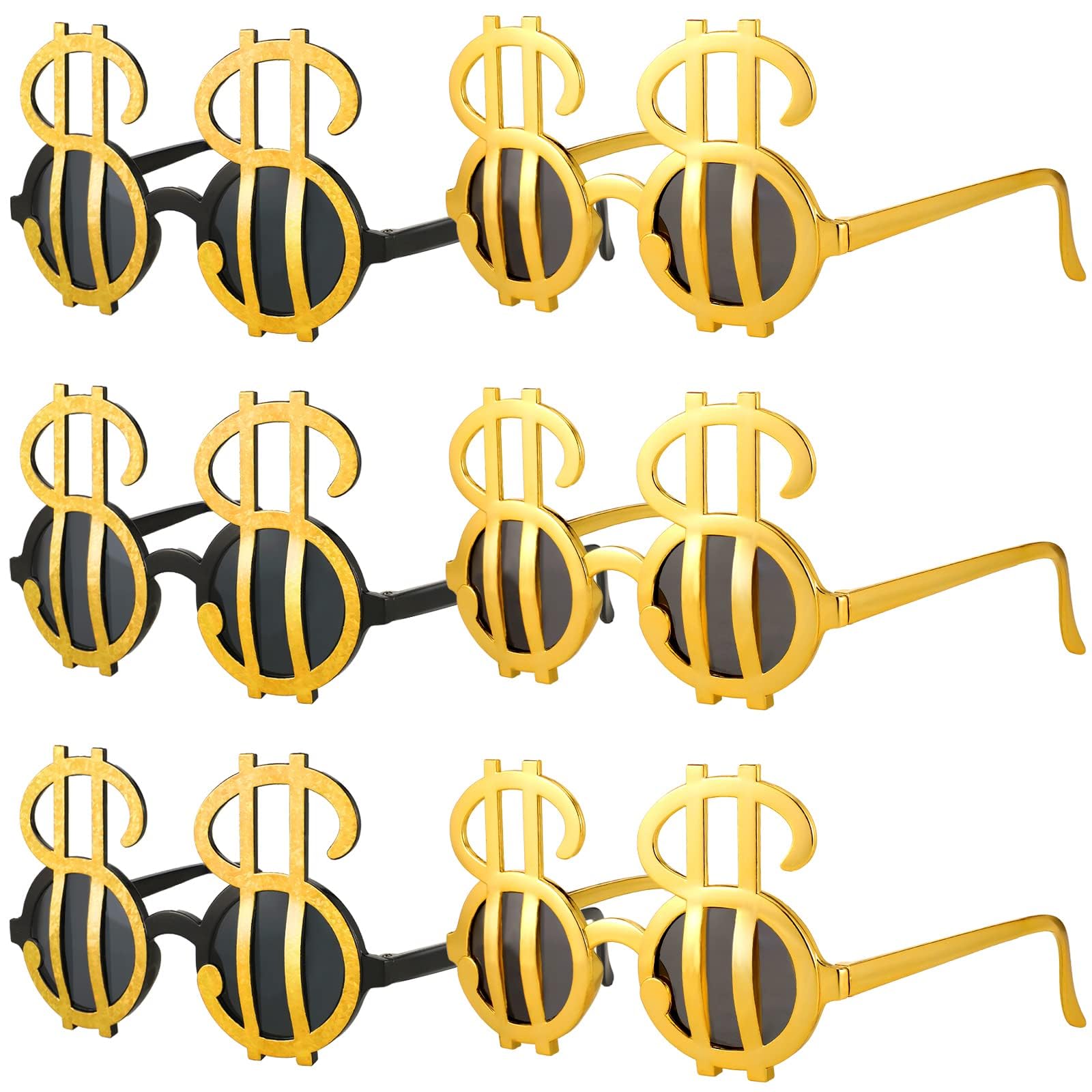 NALACAL Gold Dollar Sign Glasses, 6 Pairs Funny Dollar Glasses Sign, Adult Kids Funny Party Eyeglasses Creative Cool Eyeglasses for Hip Hop Photo Props Halloween Party Supplies Decoration - 2 Colors