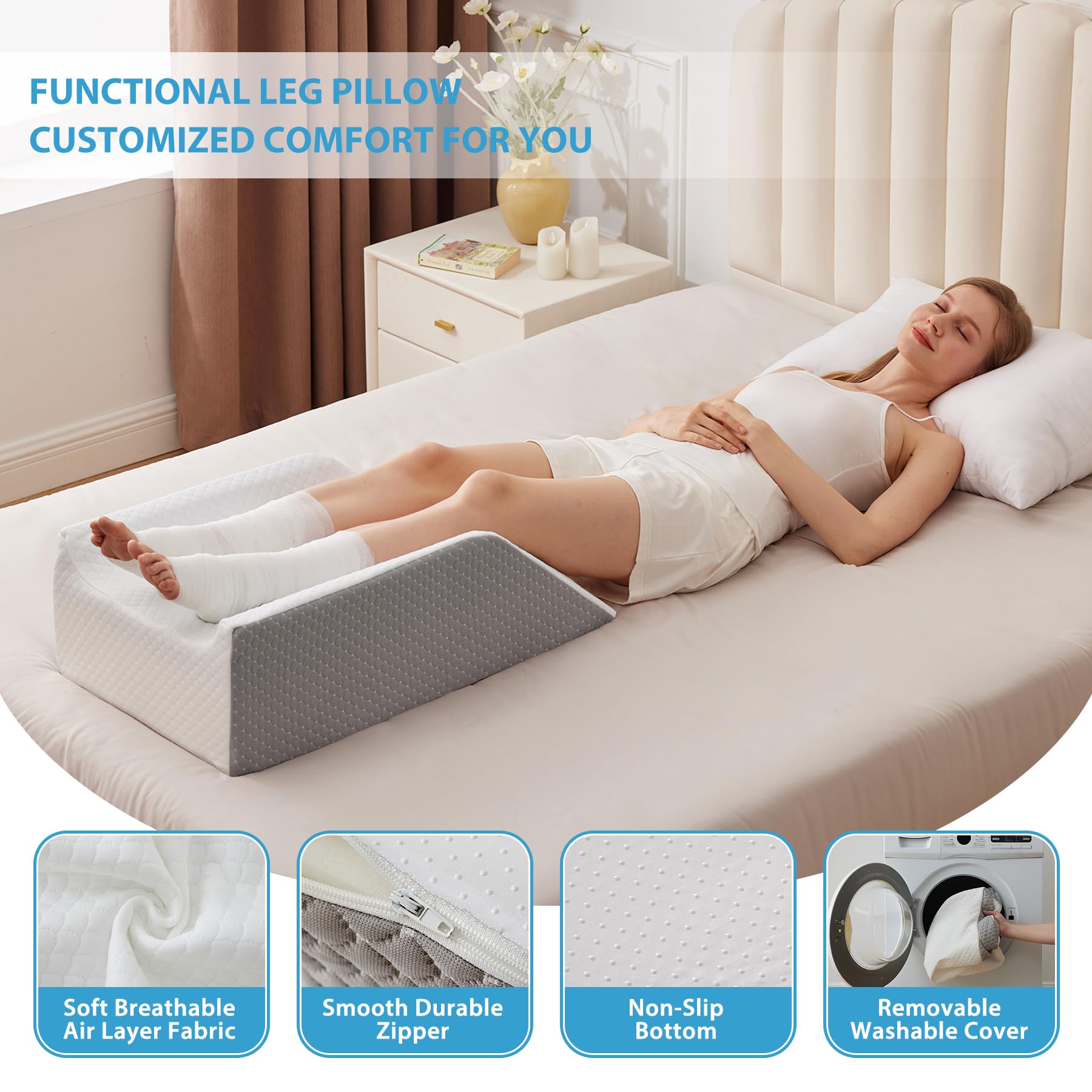 Almohadas de doble elevación de piernas para después de la cirugía, almohada de espuma viscoelástica, almohada de elevación de piernas, circulación sanguínea, almohada de rodilla almohada de cuña para