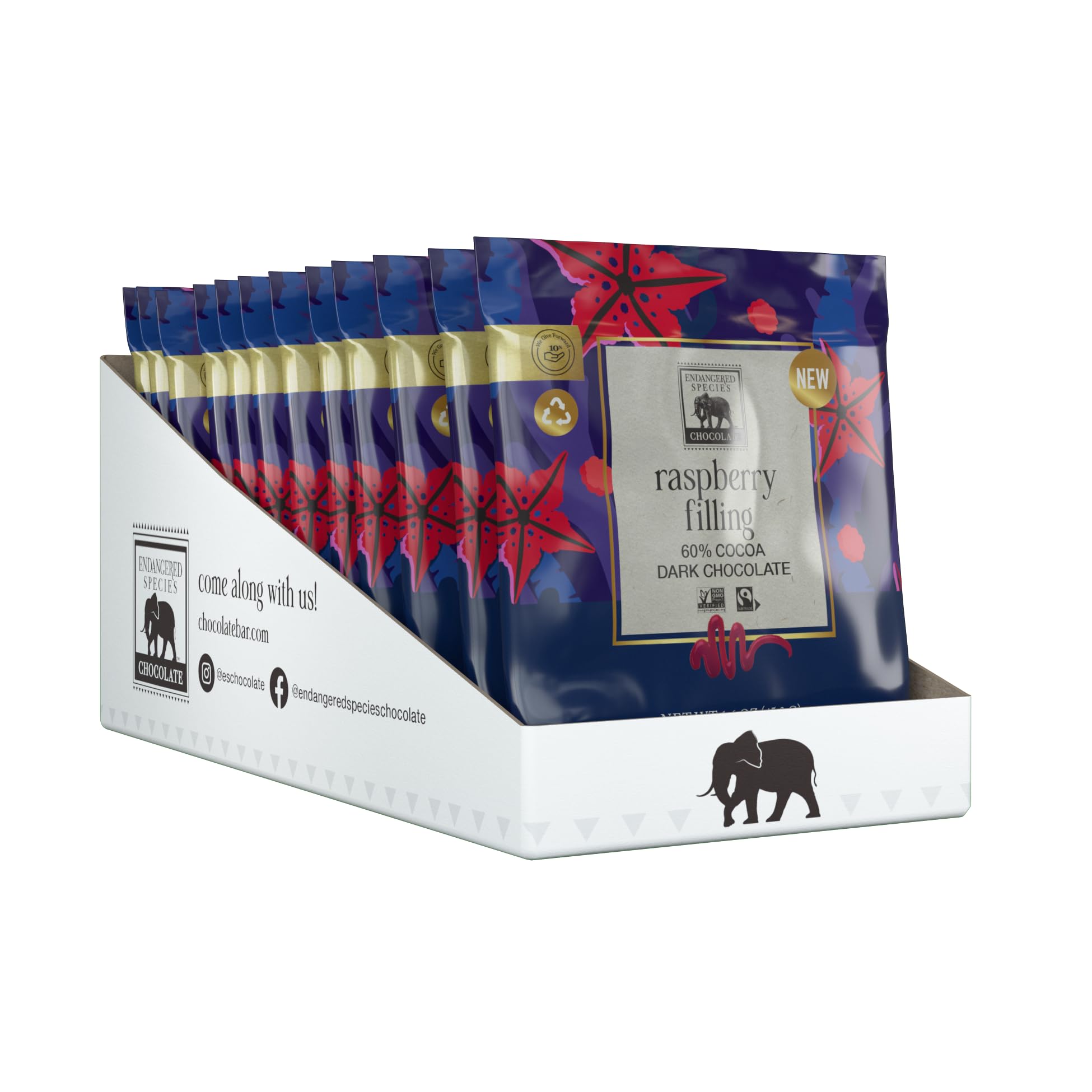 Endangered Species Chocolate 60% Dark Chocolate w/Raspberry Filling (Pack of 12)