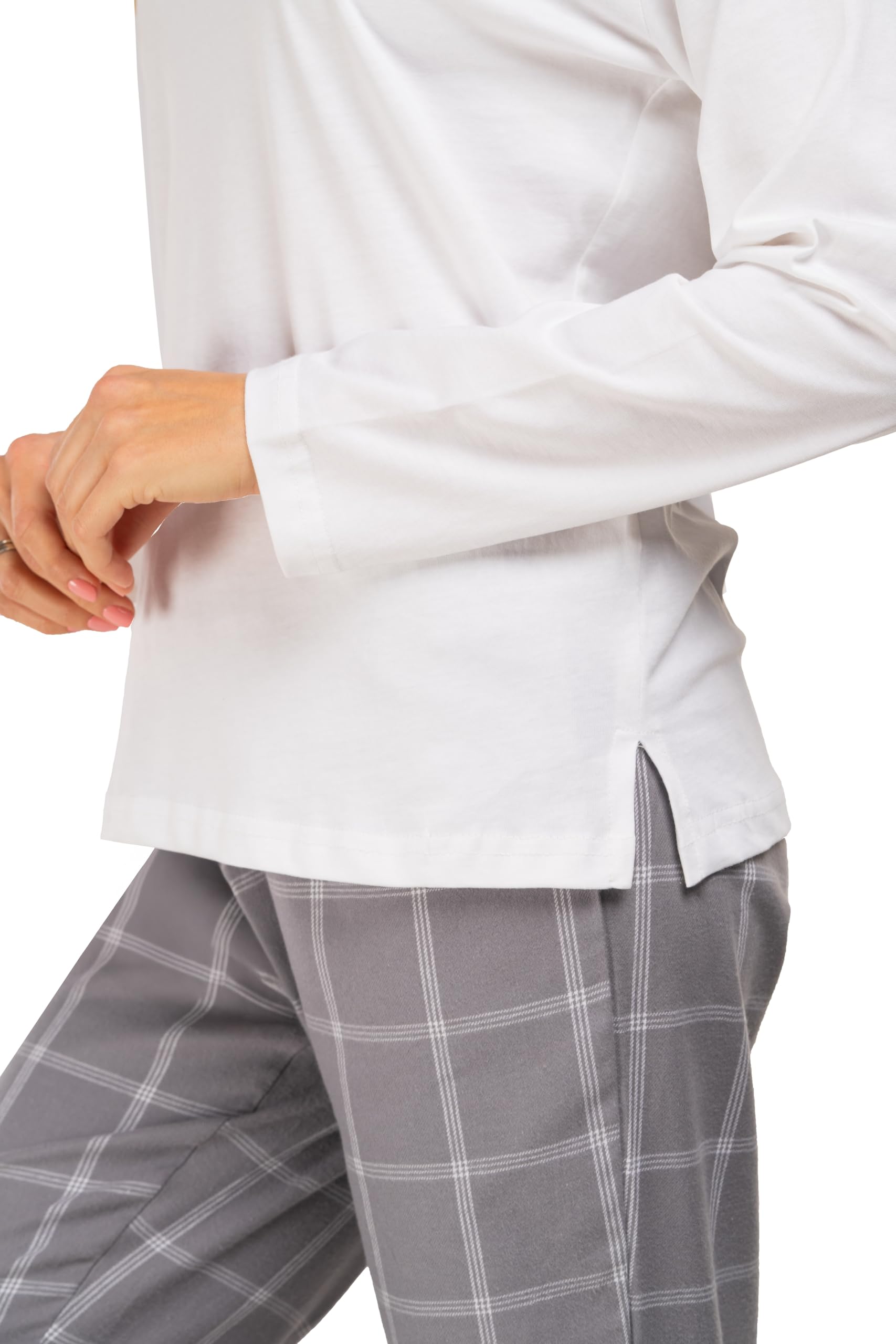 Consult-Tex Damen Flanell Pyjama 3-teilig mit Langarm - Pyjama Set mit 1 Hose & 2 Langarm Oberteilen aus Reiner angerauter Baumwolle. 3er Set für Frauen mit Knopfleiste schönem Karodessin