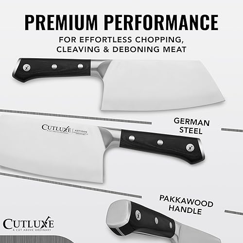 Vista 2 de Cutluxe Cuchillo Hendedor de Carne - Cuchillo Hendedor de Carnicero Pesado de 7", Hoja de Acero Alemán Extremadamente Afilada, Espiga Completa