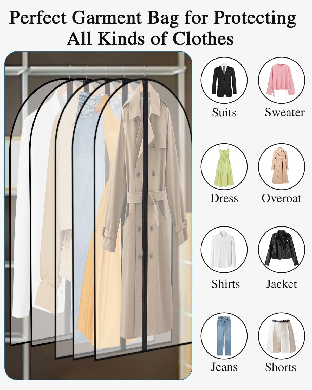 SOBEAU 8PCS Housses De Vêtements Semi-Transparentes 60x120/100cm - Protection Anti-Poussière Pour Costumes Et Manteaux