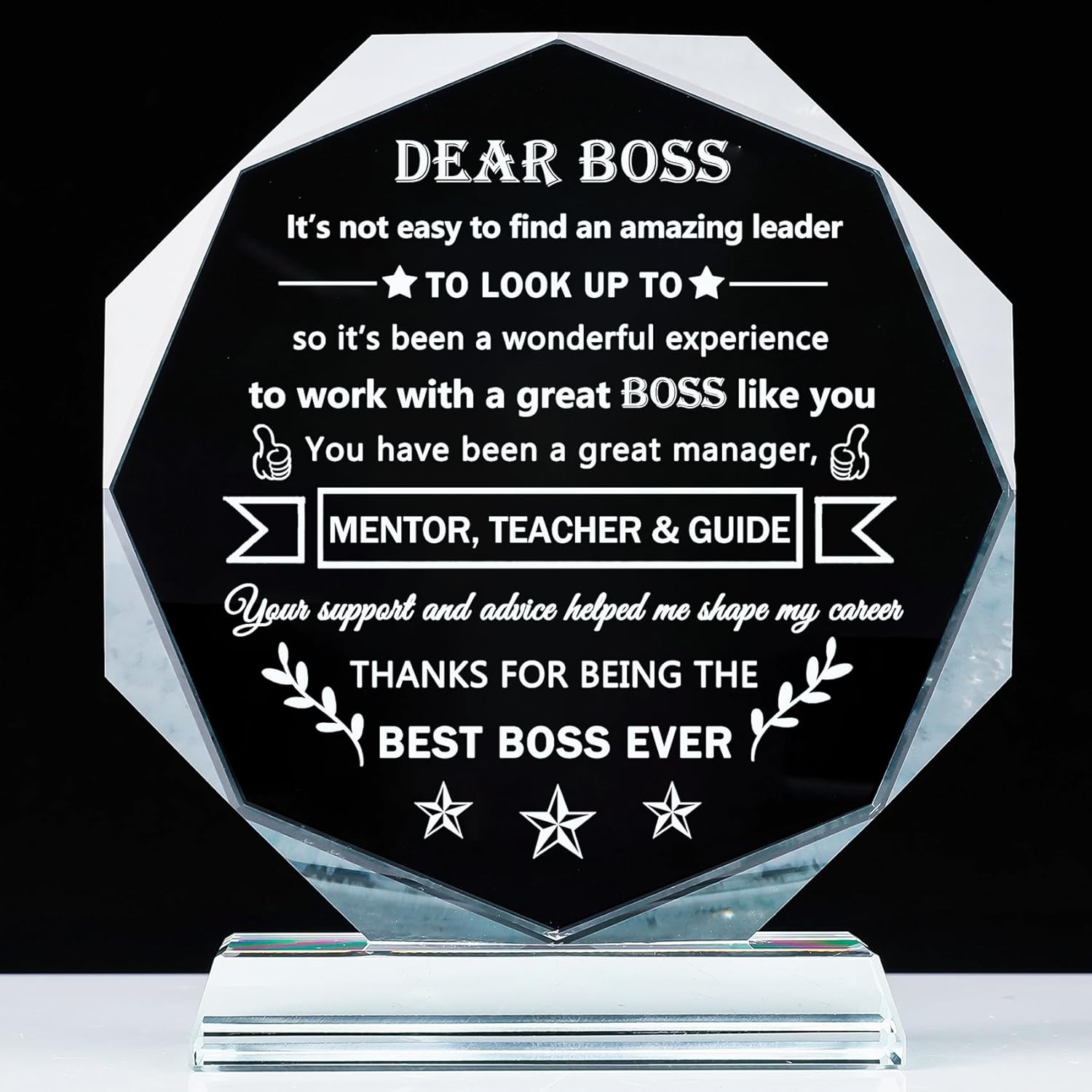 YWHL Boss Gifts for Men Women, Best Appreciation Leader Gifts Crystal Keepsake Plaque, Great Birthday Retirement Farewell Gift Idea for Female Boss Lady, Christmas Boss's Day Desk Decoration
