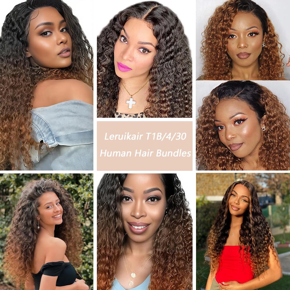 Ombre T1B/4/30 Water Wave Human Hair Bundles 16 18 20 Inch Unprocessed Brazilian Virgin Humen Water Wave Hair 3 Bundles Quick Weave Extensions For Black Women
