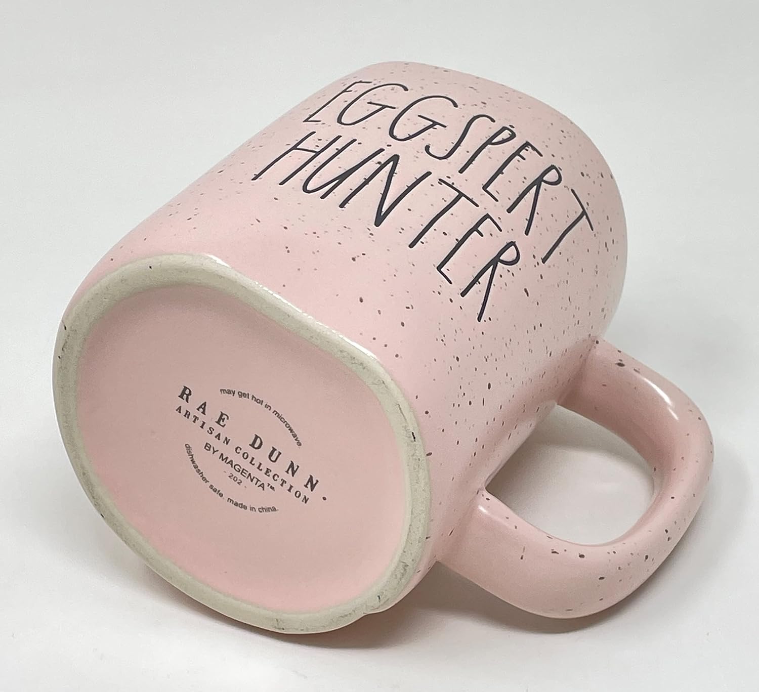 Rae Dunn EGGSPERT HUNTER Speckled Mug NEW PINK Easter - 16 oz - Dishwasher and Microwave safe