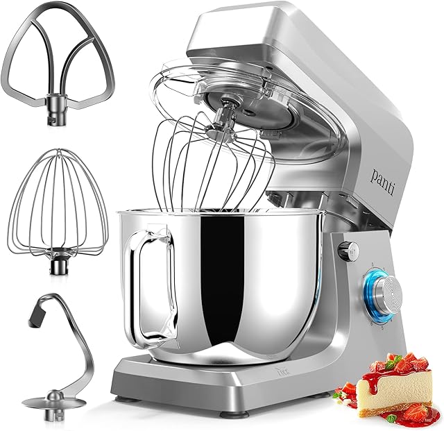 Stand Mixer, Panti Kitchen Electric Dough Mixer for Household Baking Bread, Cake&Cookie with 8.5QT Mixing Bowl, Dough Hook, Whisk & Beater Dishwasher-Safe Attachments, 1511X (Sliver)
