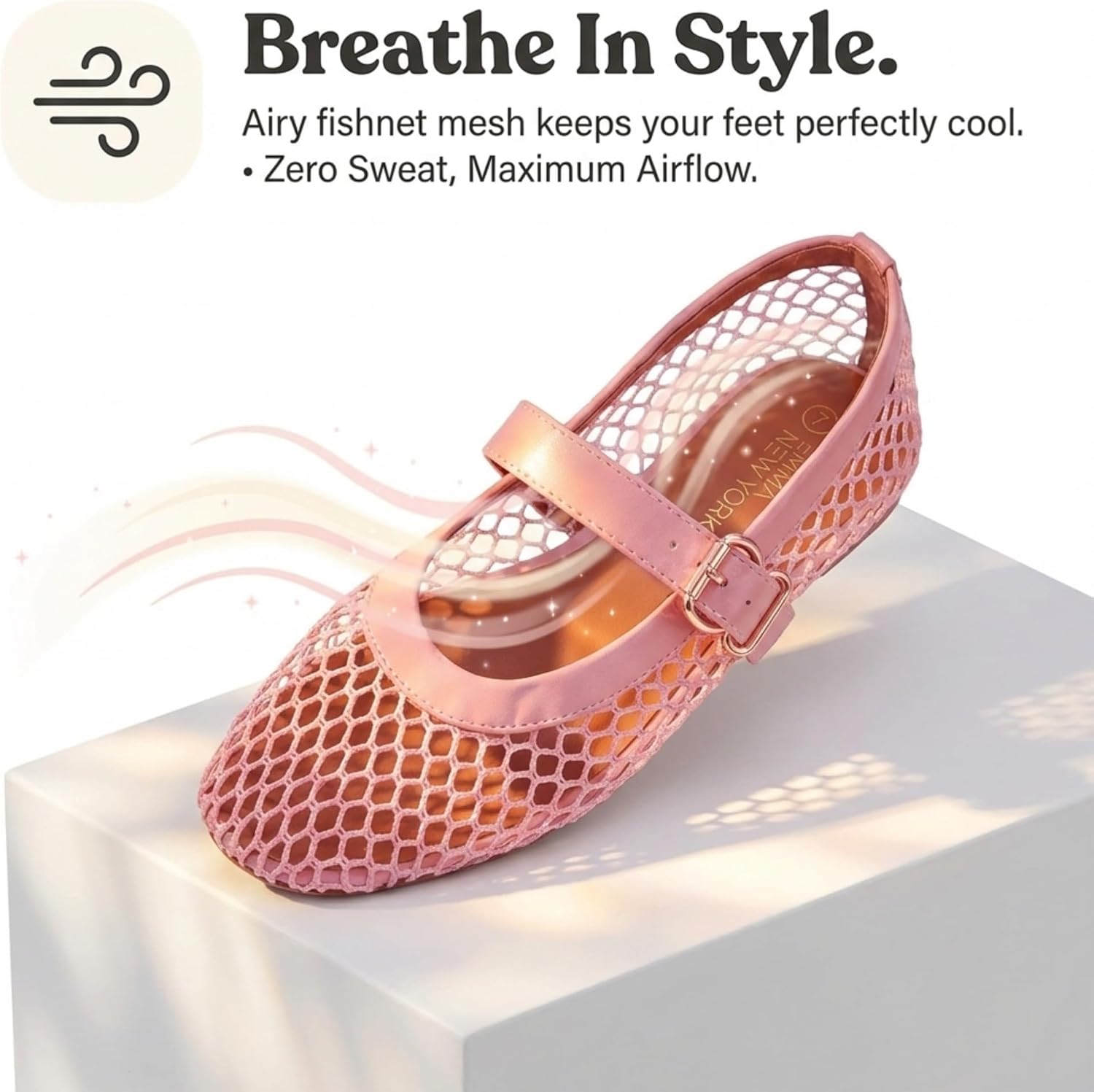EMMA NEW YORK Mesh Ballet Flats for Women, Mary Jane Mesh Ballet Flats Shoes for Women with Buckle Strap
